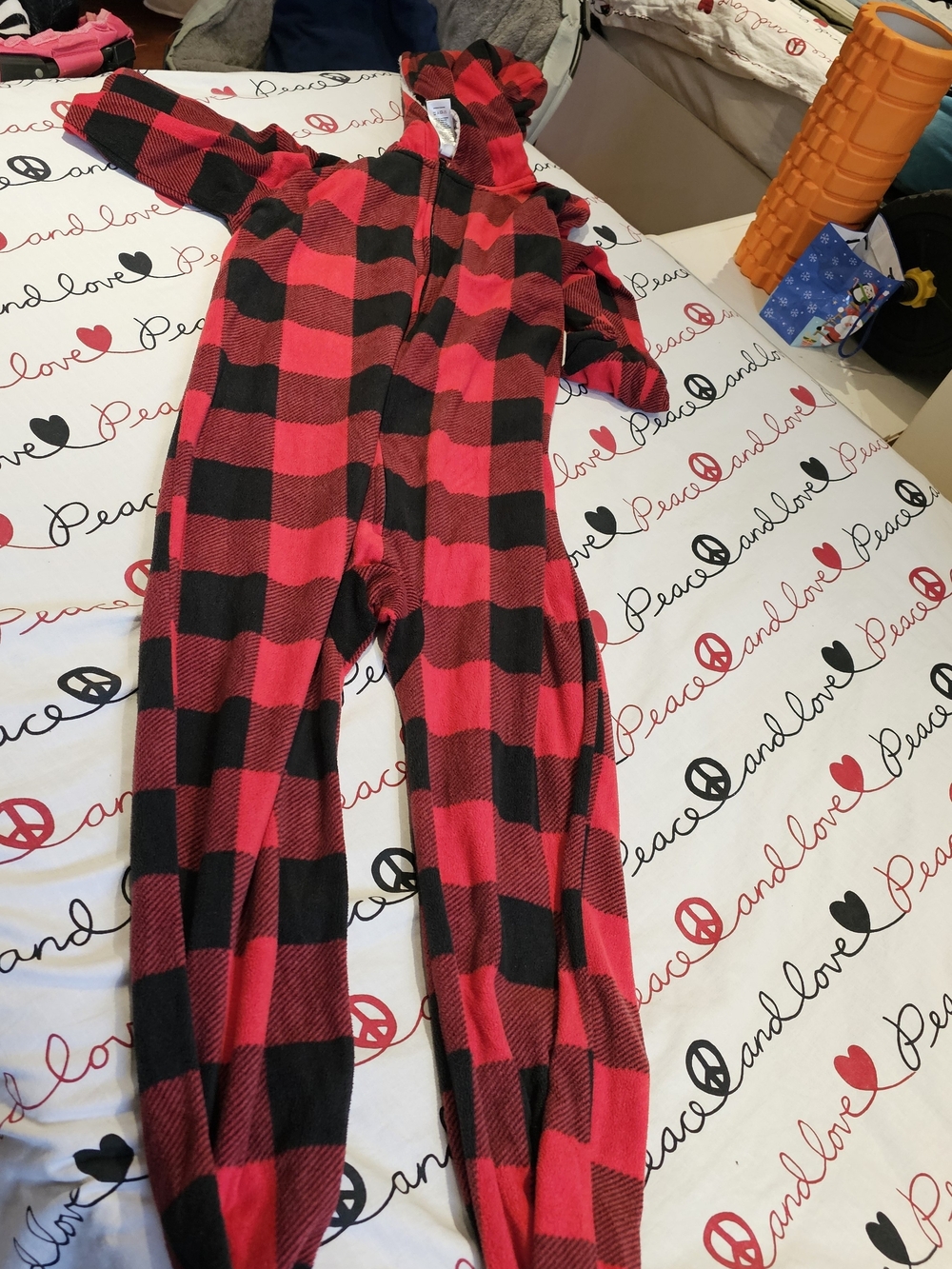 The Children's Place Red and Black Buffalo Plaid Fleece Pajama Onesie